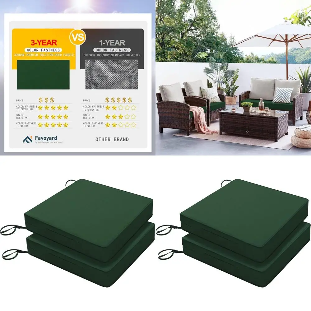 

24 x 24 x 4 водонепроницаемые подушки для стульев для патио, устойчивость к выцветанию 3 года, набор из 2 шт., зеленый