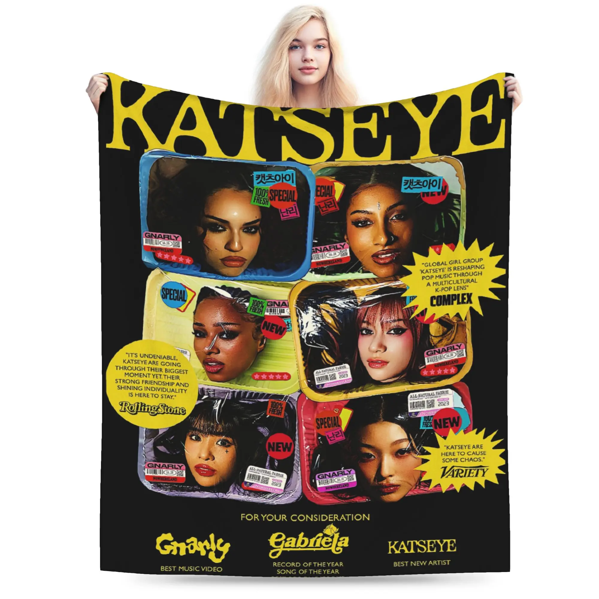 Flannel Blanket Katseye Soft Warm Throw Blanket for Couch Chair Camping Street Trend Bedspread Sofa Bed Cover