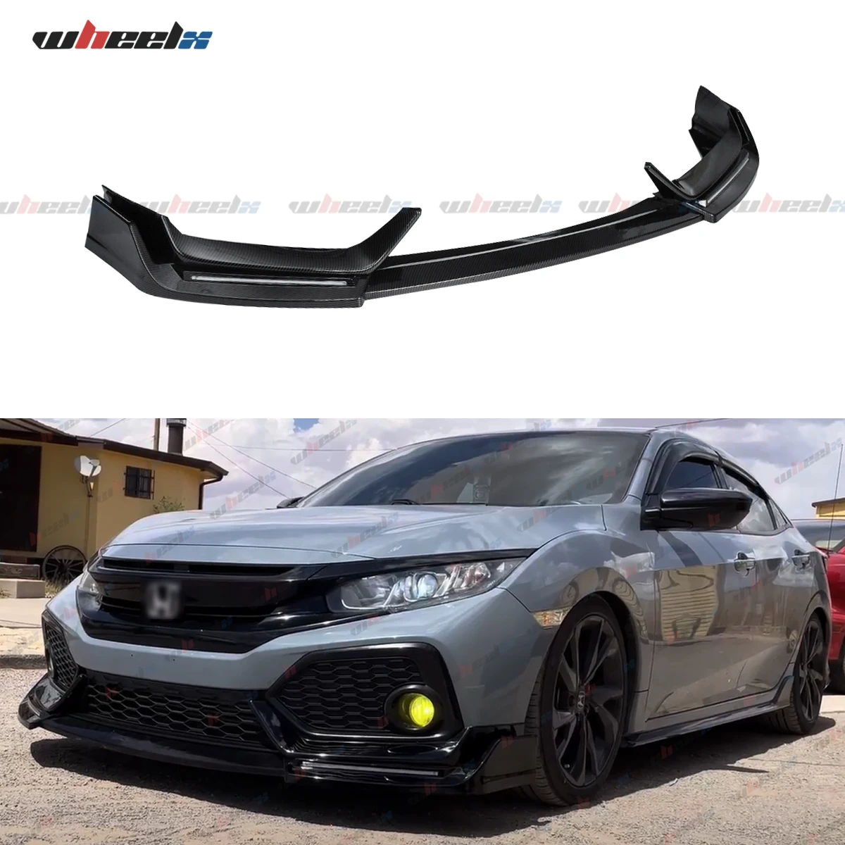 Front Bumper Spoiler Lip Splitter For Honda Civic SI Hatchback 17-21 Carbon Fiber Black