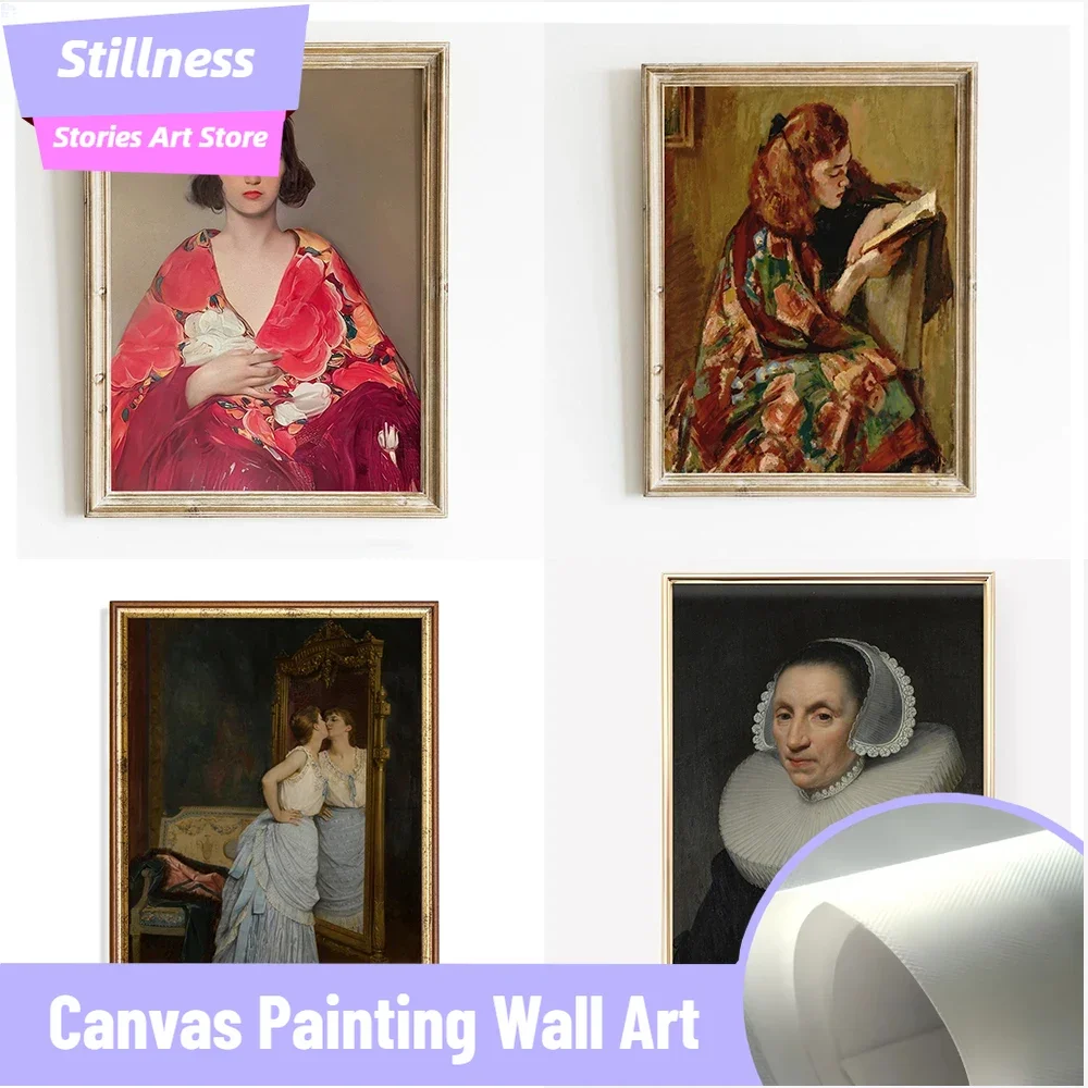 Frameless Stillness Stories Frameless Vintage Woman Print Poster Rustic Feminine Art for Gallery Wall Art Elegant Woman Portrait