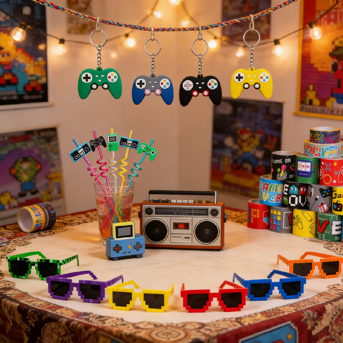42-teiliges Videospiel-Party-Set Gamer Geburtstagsparty-Dekorationen Inklusive Gamer-Schlüsselanhänger und Schnapparmbänder für Gaming-Partys – Detail 5