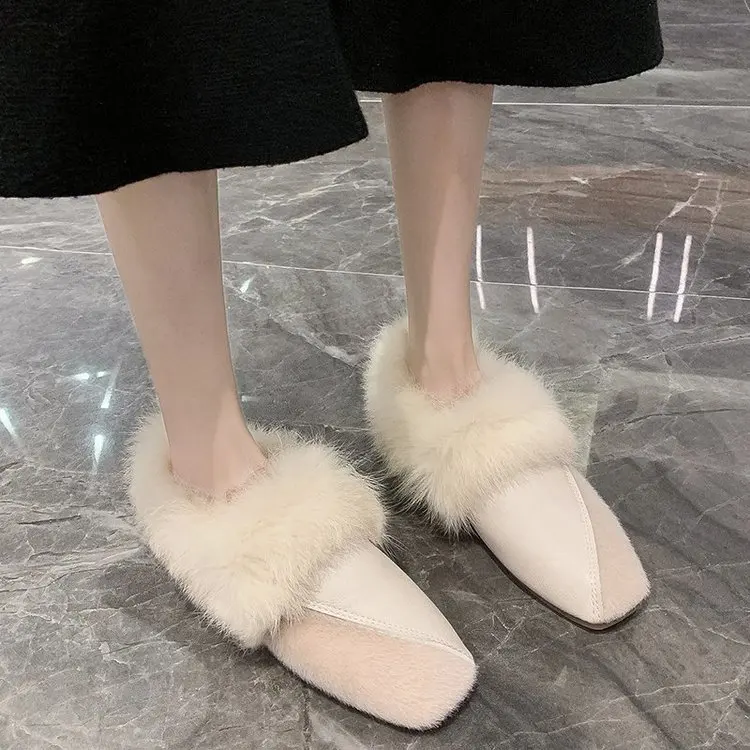 Moccasin Shoes Casual Female Sneakers Loafers Fur 2023 Fashion Women's Square Toe Moccasins Slip-on Comfortable Modis PU Lace-Up