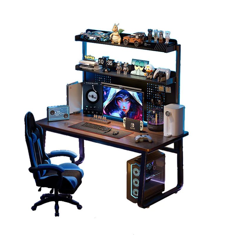 

Hole board computer desktop walnut color e-sports table bedroom home desk bookshelf integrated