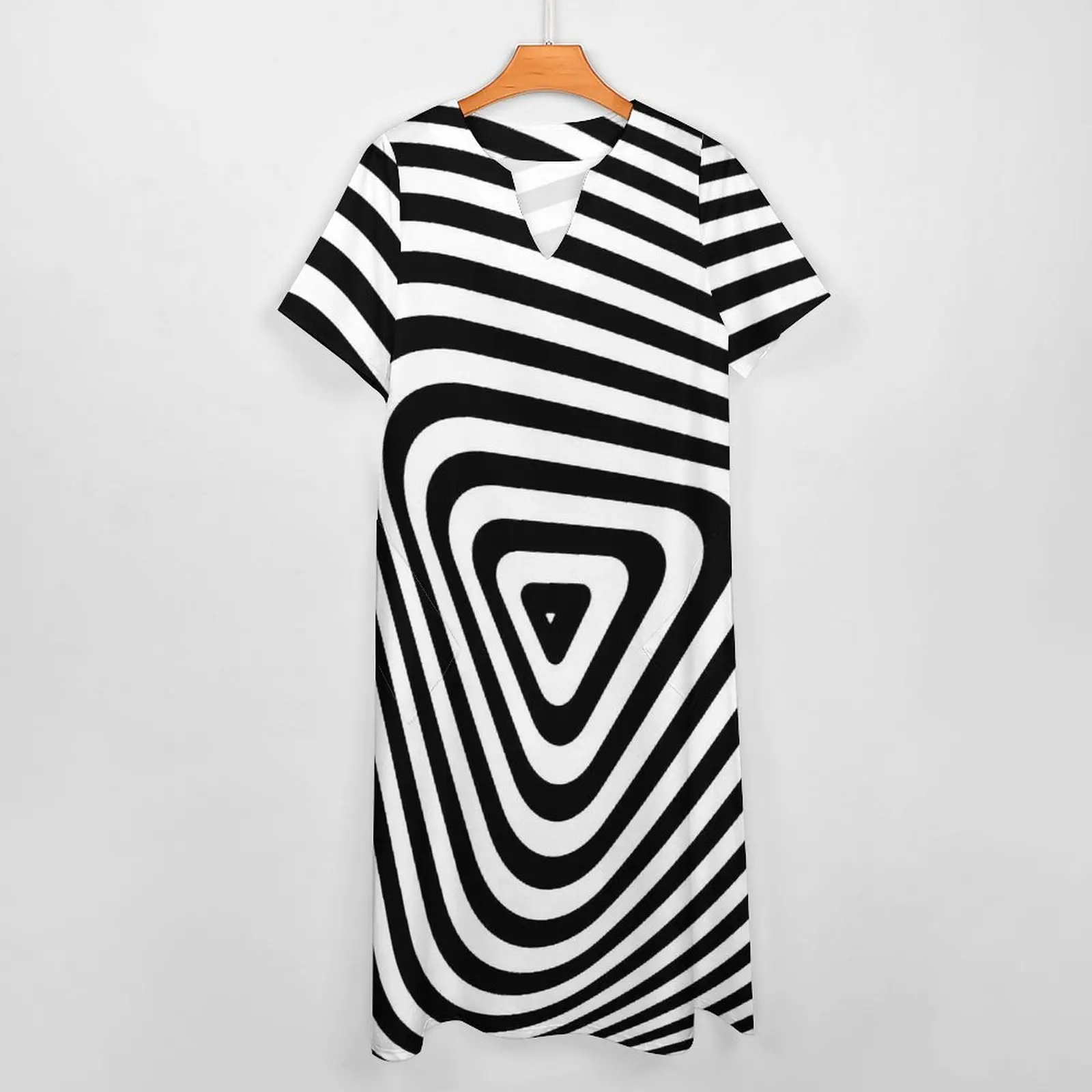 Abstract Striped Dress Triangle Lines Print Trendy Maxi Dress Street Wear Casual Long Dresses Summer V Neck Vestidos Big Size