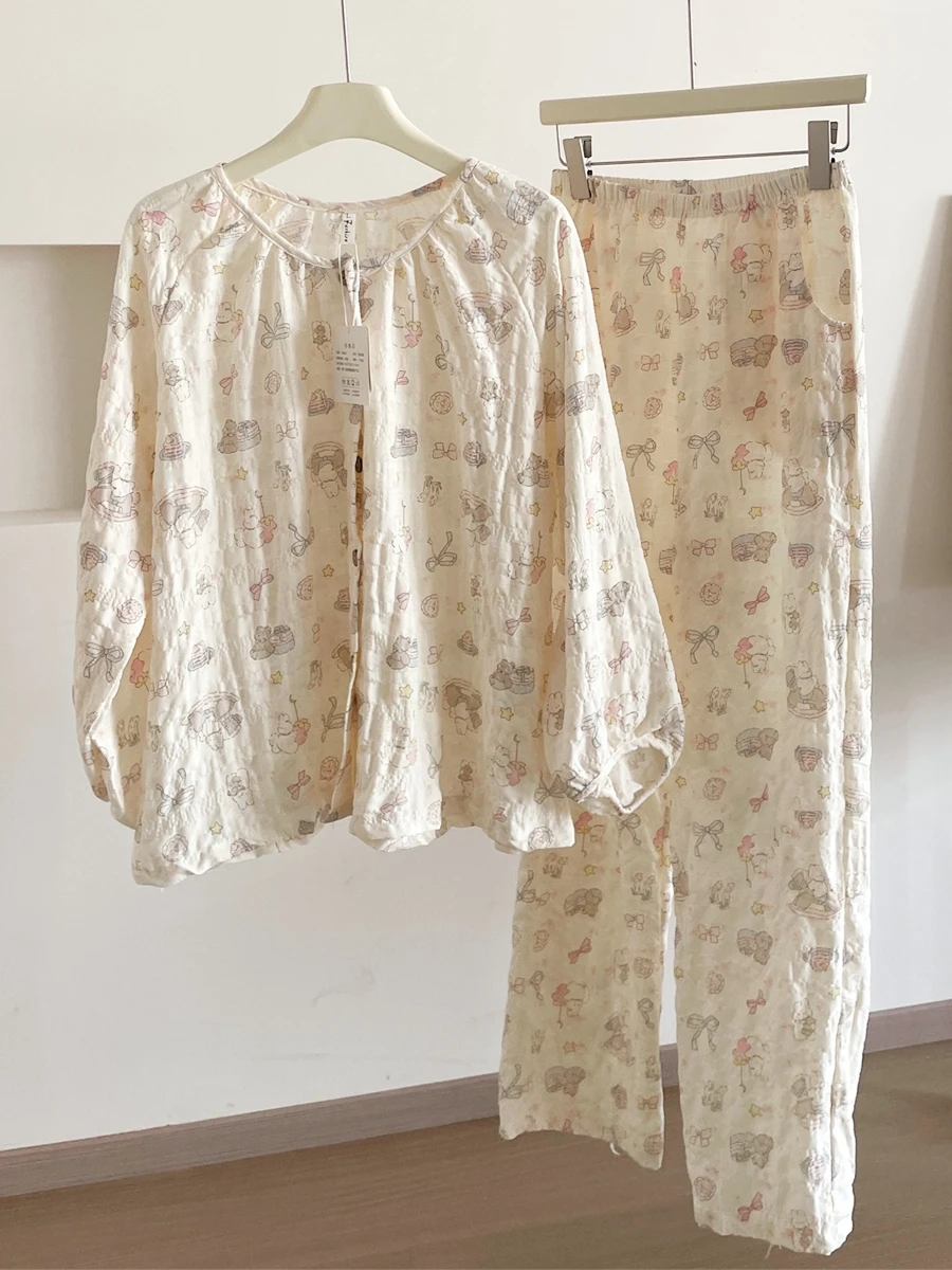 

Хлопковая женская одежда с облаком, длинный све, тонкий кардиган, комплект домашней одежды, весенне-осенний удобный пижамный комплект с милым мультяшным принтом