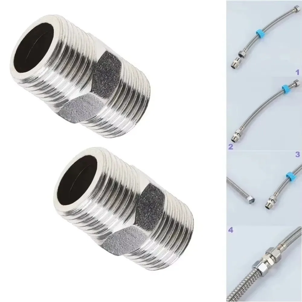 

Stainless Steel Shower Hose Extension 1/2" Male Hex Nipple Double Male Thread Connecter Extra Long Water Pipe Joints