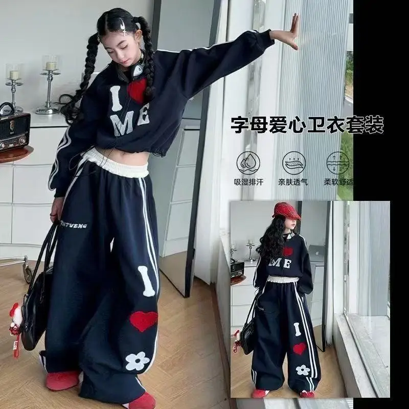 Spring Children Girls Clothes Set Teenage Letter Pullover Top&Pants 2pcs Kid Sweatshirts Fashion Tracksuit Outfits Hip-hop Style