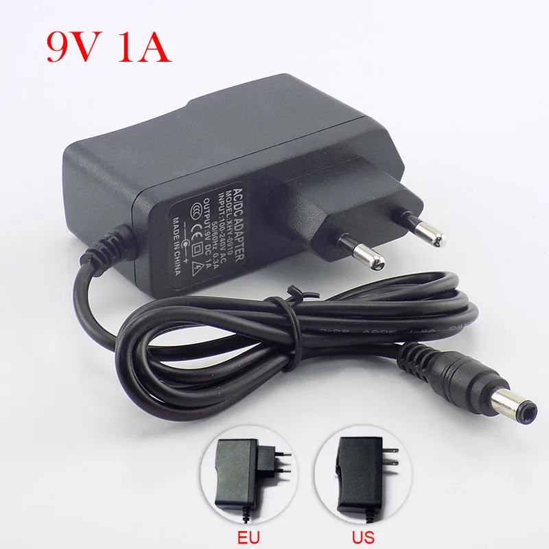 Adaptador de alimentação 9v 1a ac 100v-240v para dc 1000 ma 1 m cabo fonte de alimentação ue eua adaptador conversor 5.5x2.5mm interruptor de alimentação