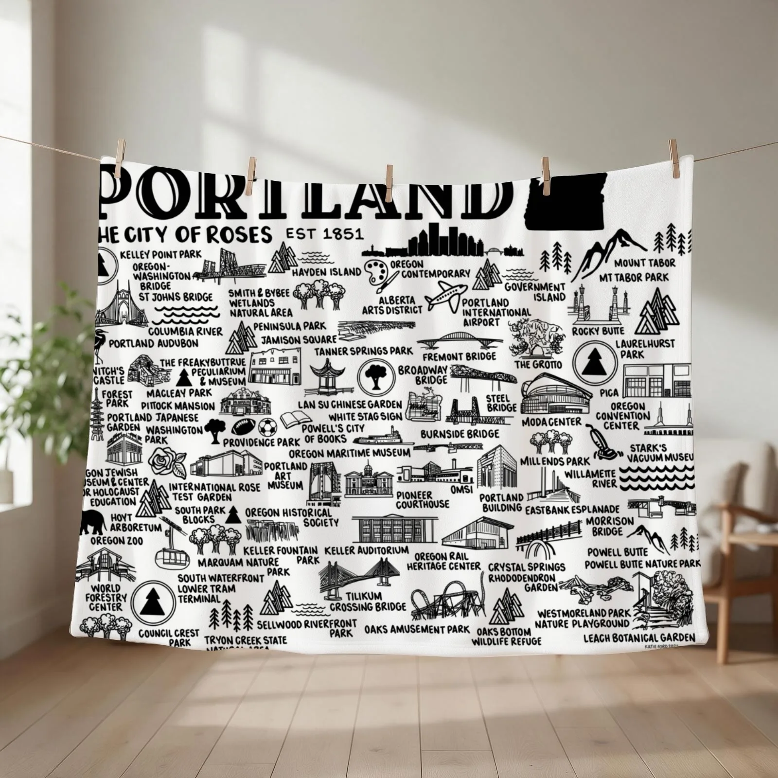 Portland Oregon Map Throw Blanket valentine gift ideas Single blankets ands Loose Blankets