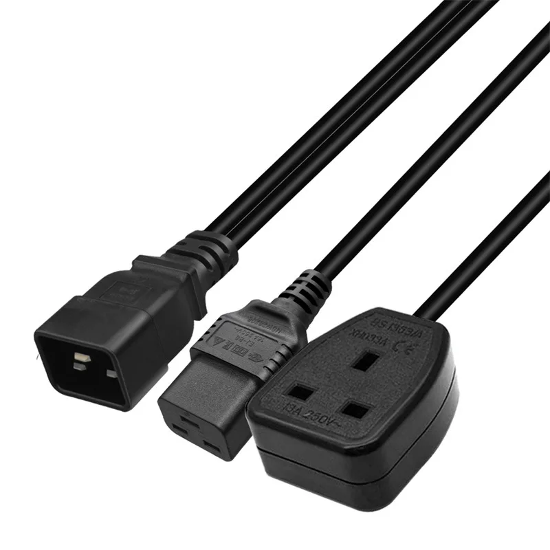 IEC C20 C19 UK Female Y Splitter 3 Prong Extension Cord Outlet Socket HongKong Singapore PDU UPS Server Power Cable Extented