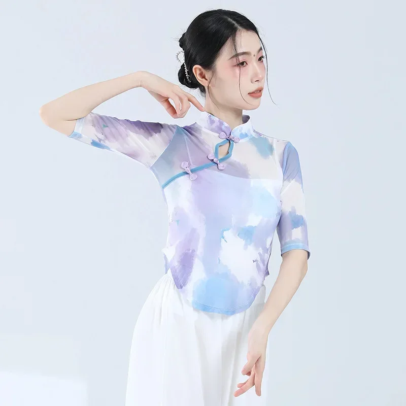 

Классическая танцевальная одежда, женская летняя новая одежда для тела Cheongsam, тонкая и тонкая повседневная одежда для современных танцев, верхняя одежда