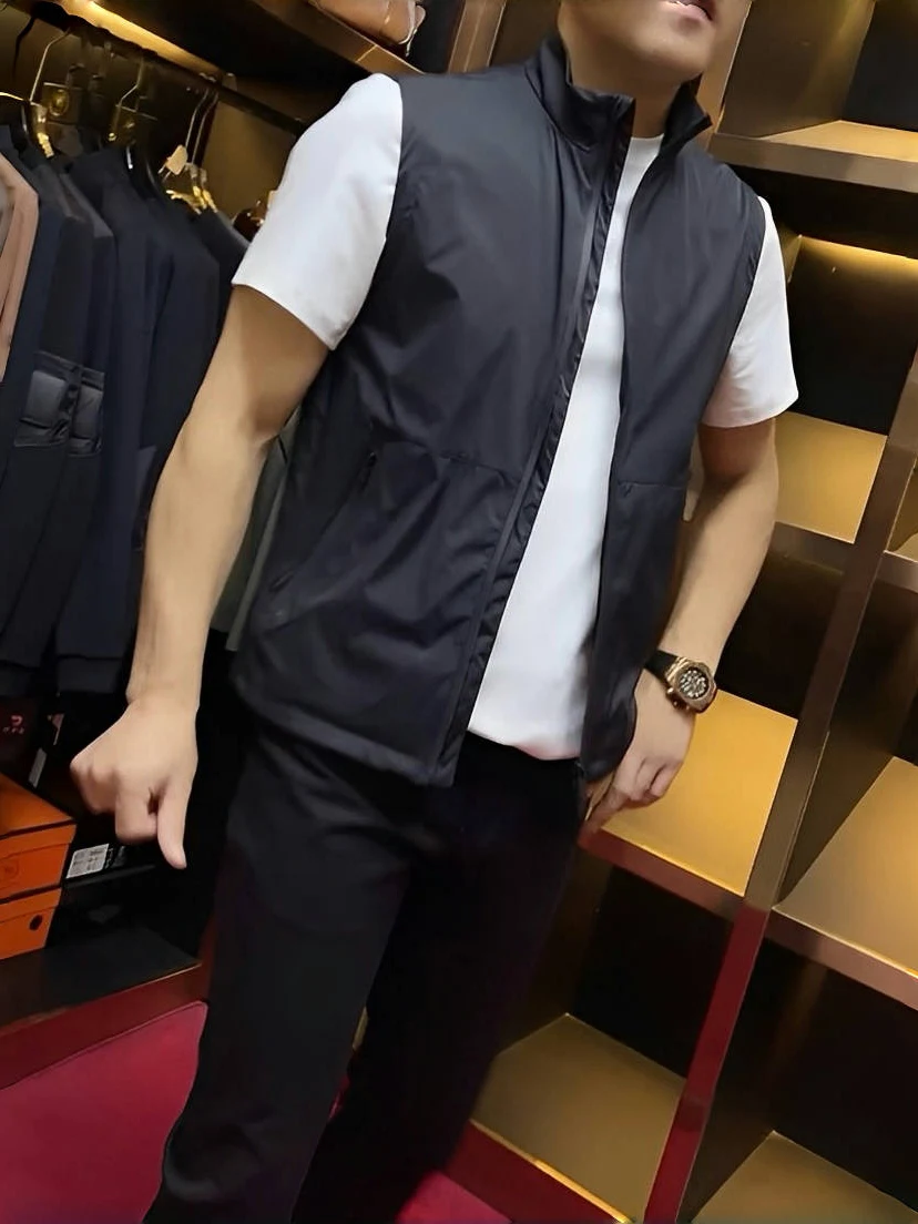 

Мужской приталенный повседневный жилет с воротником-стойкой, модный, элегантный, на молнии, для весеннего сезона, в городском стиле