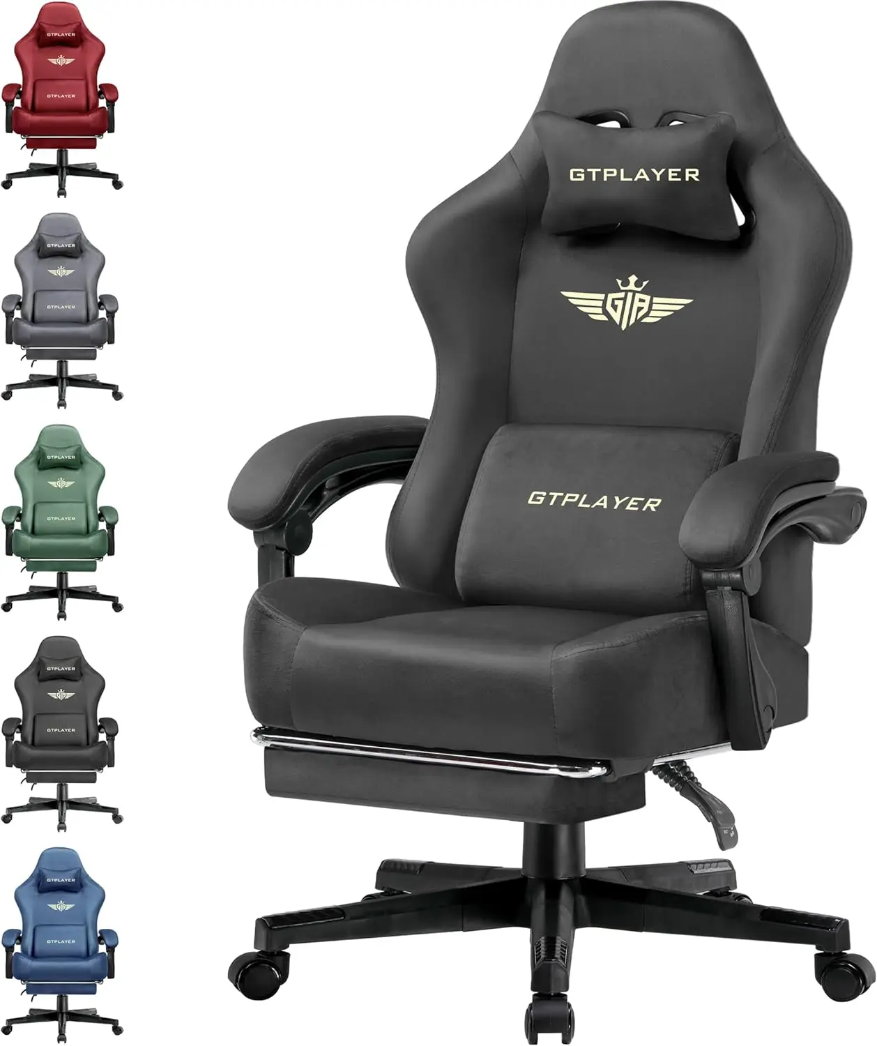 Gtplayer Gaming Chair Fabric With Pocket Spring Cushion, Big And Tall Gaming Chair 350Lbs High Back Computer Chair With