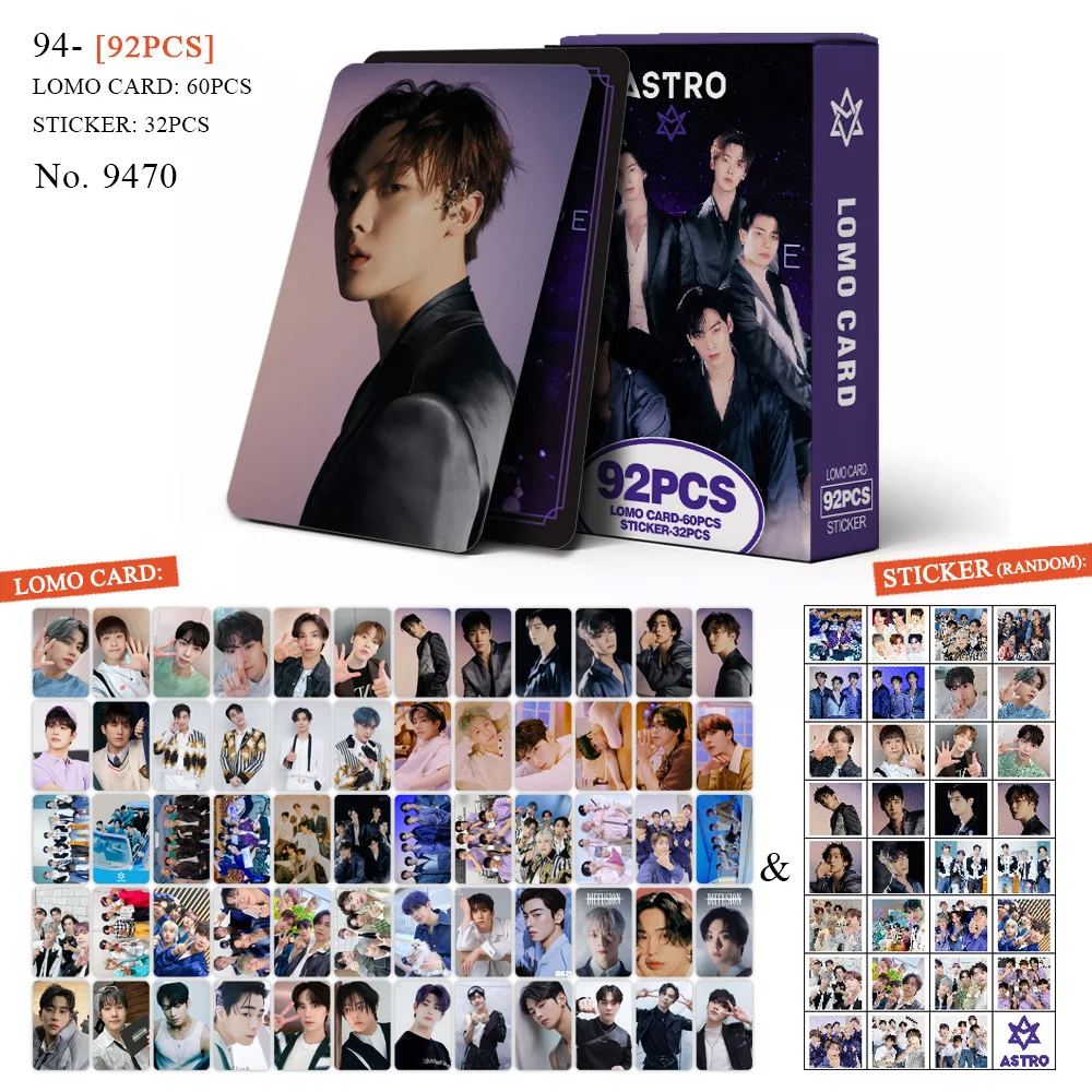 

92pcs ASTRO Boxed Cards Cha EunWoo MoonBin Double Sides Colour Printing 60pcs LOMO Cards Rocky Kim Myoung Joon 32pcs Sticker