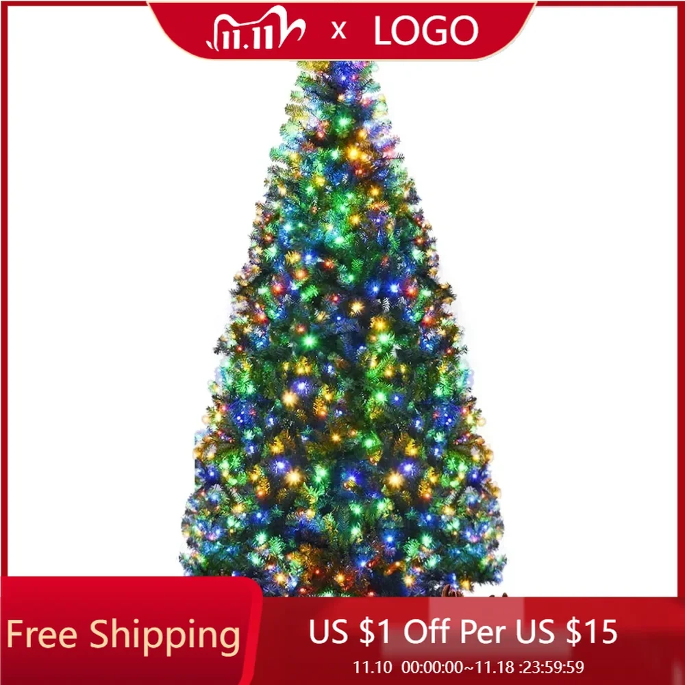 Christmas Tree, 1570 PVC Branch, 500 Dual-Colored LED Lights, 11 Lighting Modes & Foldable Base, Artificial Christmas Trees