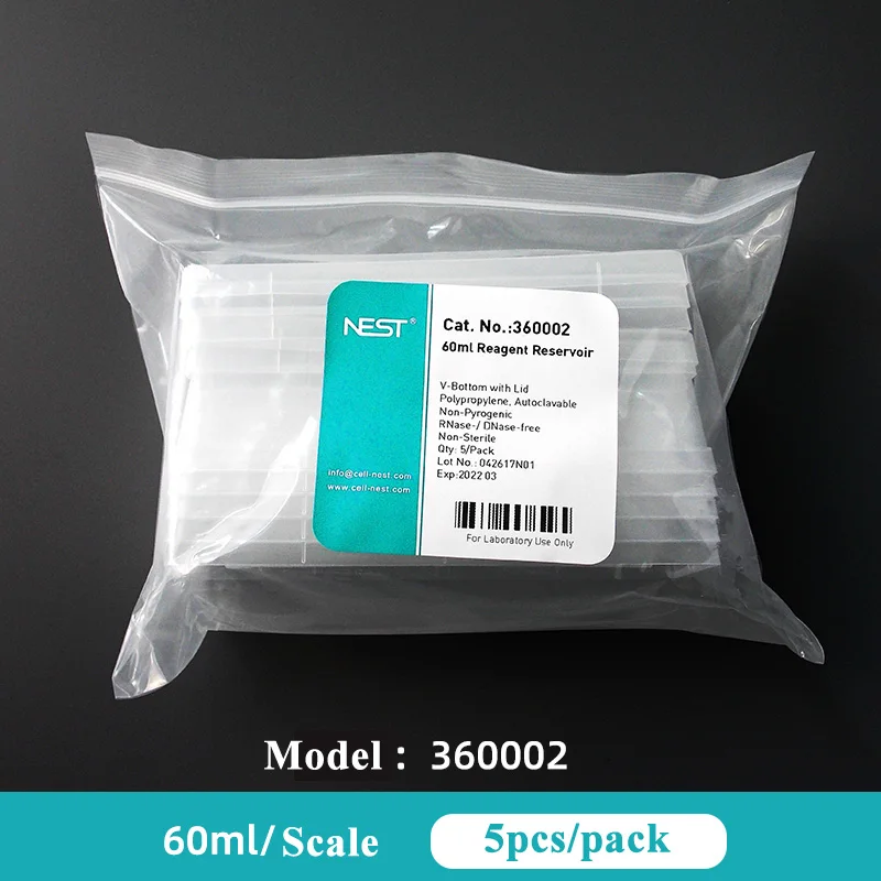 

5pcs A Pack NEST 60ML Lab Reagent Reservoir V-Bottom with Lid Autaclaabile RNase DNase-free Non-Sterile Reagent Tank