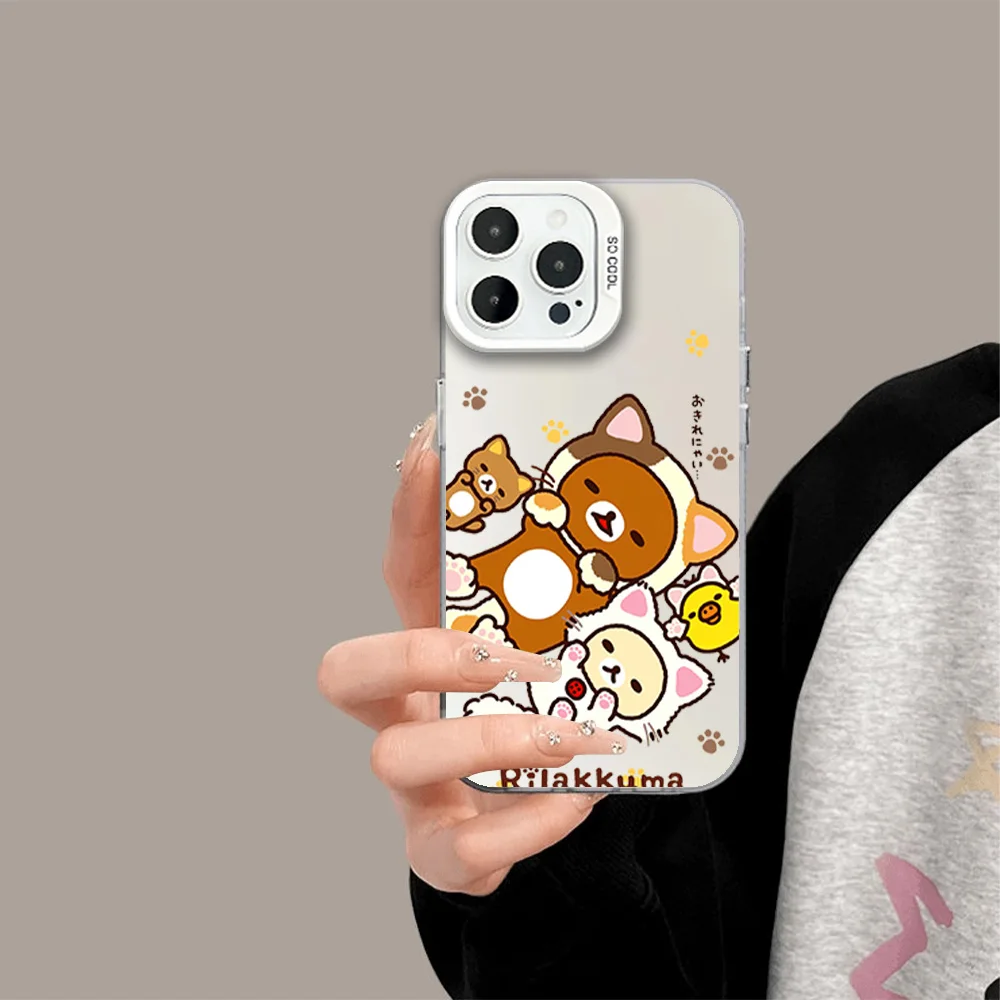 IMD Colorful Phone Case Silver Cover Suitable for Cute R-Rilakkumas iPhone 12 11 13 14 15 16 Max Pro Plus