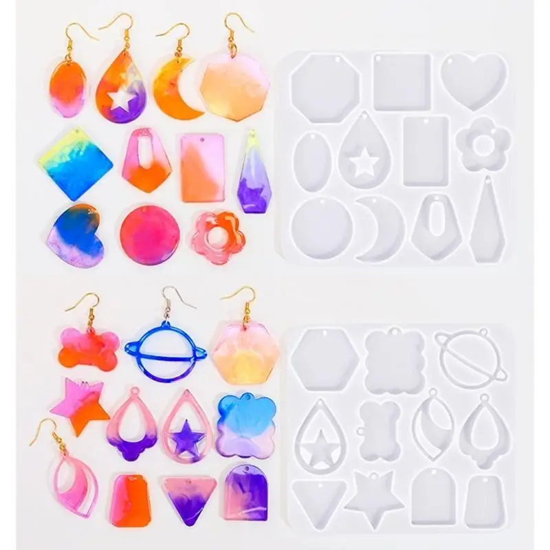 

31BB DIY Earring Silicone Mold Heart Flower Dangle Making Handmade Necklace Jewelry Pendant Mold Crystal Epoxy Resin Casting