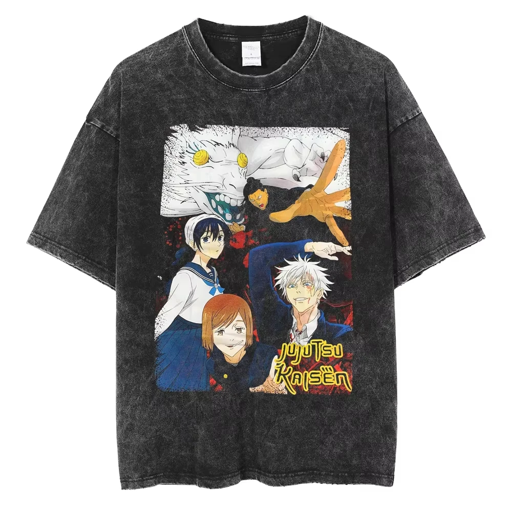 

Hot Anime Jujutsu Kaisen Satoru Gojo and Ryomen Sukuna Graphic Print Tshirt Men Women Washed Cotton T-shirts Harajuku T Shirt
