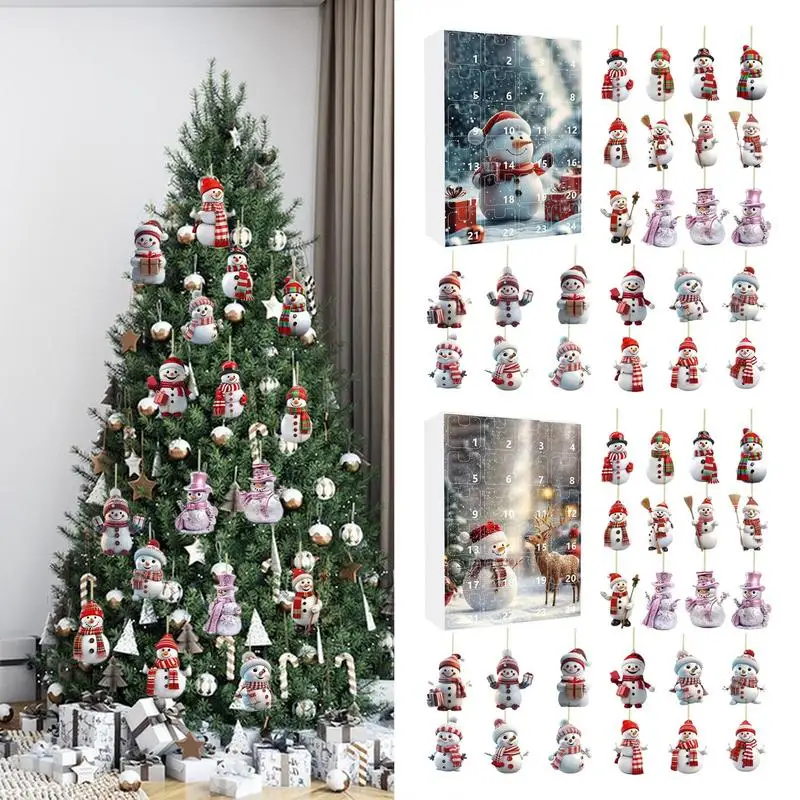 

2024 Advent Calendar 24 Days Christmas Acrylic Snowman Ornament Calendar Cartoon Festival Supplies Wall Decoration For Holiday