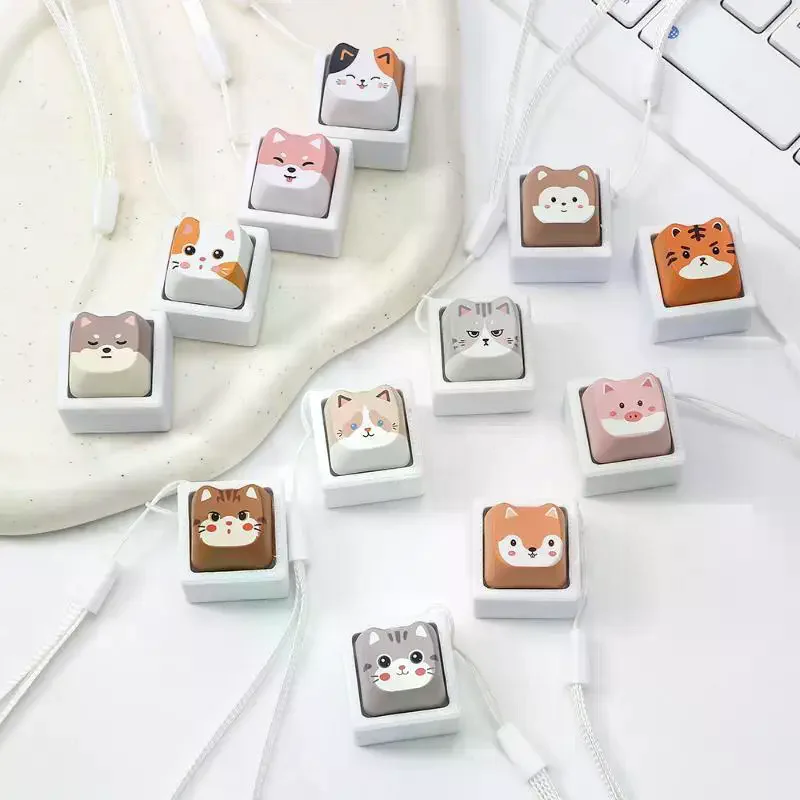 Cat Relax Button Keycap, Kawaii Cat Key Keyboard Fidget Toy for Friends Gift, Portable Fidget Keychain Fashion Bag Charm Cute