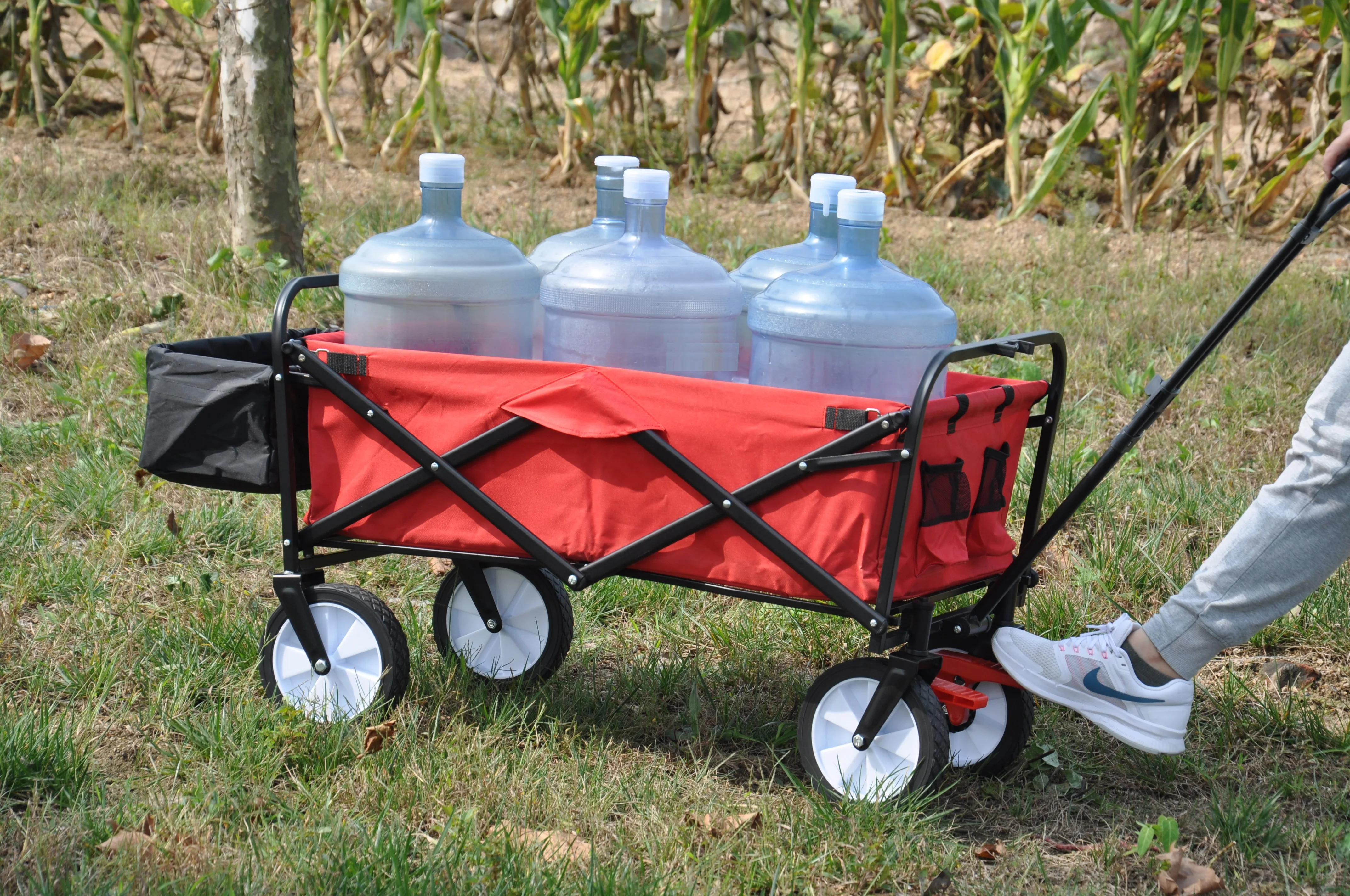 Folding Wagon Garden Shopping Beach Cart(Red)