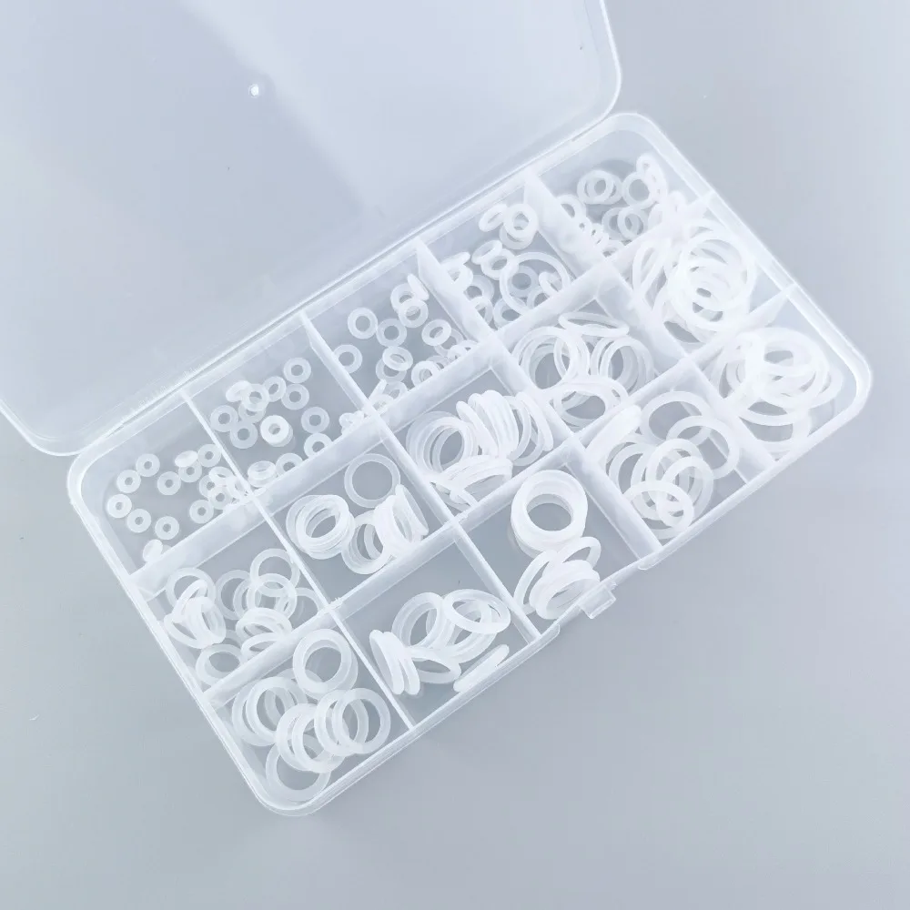 225 قطعة مجموعة حلقات دائرية من السيليكون للزيت الأبيض ومقاومة للحرارة VMQ Seal O Ring Washer مجموعة متنوعة لختم الحنفيات والسباكة