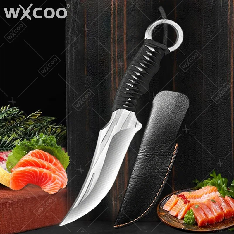 WXCOO Multifunctional Butcher Boning Knife Durable Hand Forged Kitchen BBQ Beef Meat Fruit Cutting Utility Knife with Cover