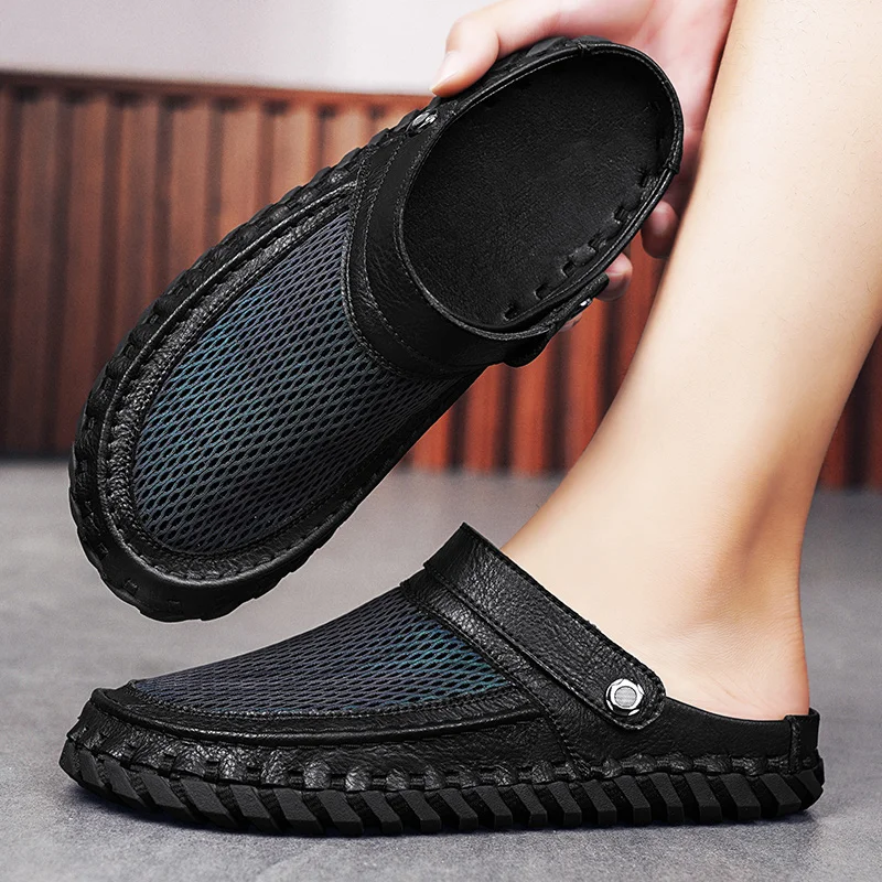 Platform Baotou Slippers for Men Shoes Summer Two-wear Slip-on Breathable Shoes for Men Big Size 46 Mesh Men's Sandals Slippers