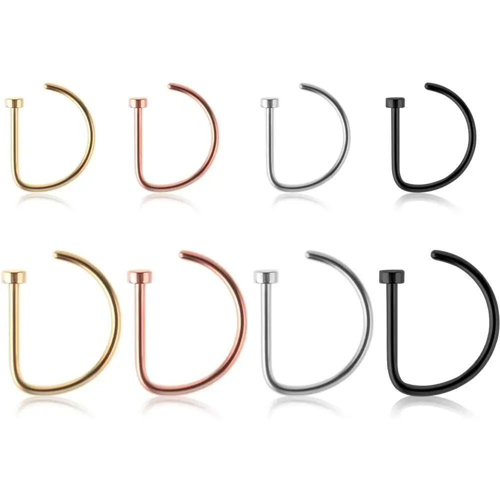 1/8Pcs Set Fake Nose Ring Hoops D Shaped Fake Ear Ring Hoops Faux Nose Rings Hoops Nose Studs Small Piercing Jewelry Women Men