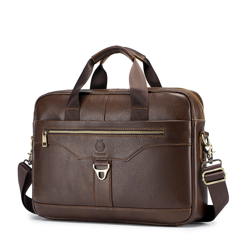 Genuine Leather Men Vintage Briefcase 15.6 inch Laptop Bag Business Shoulder Messenger Handbag for Office Work