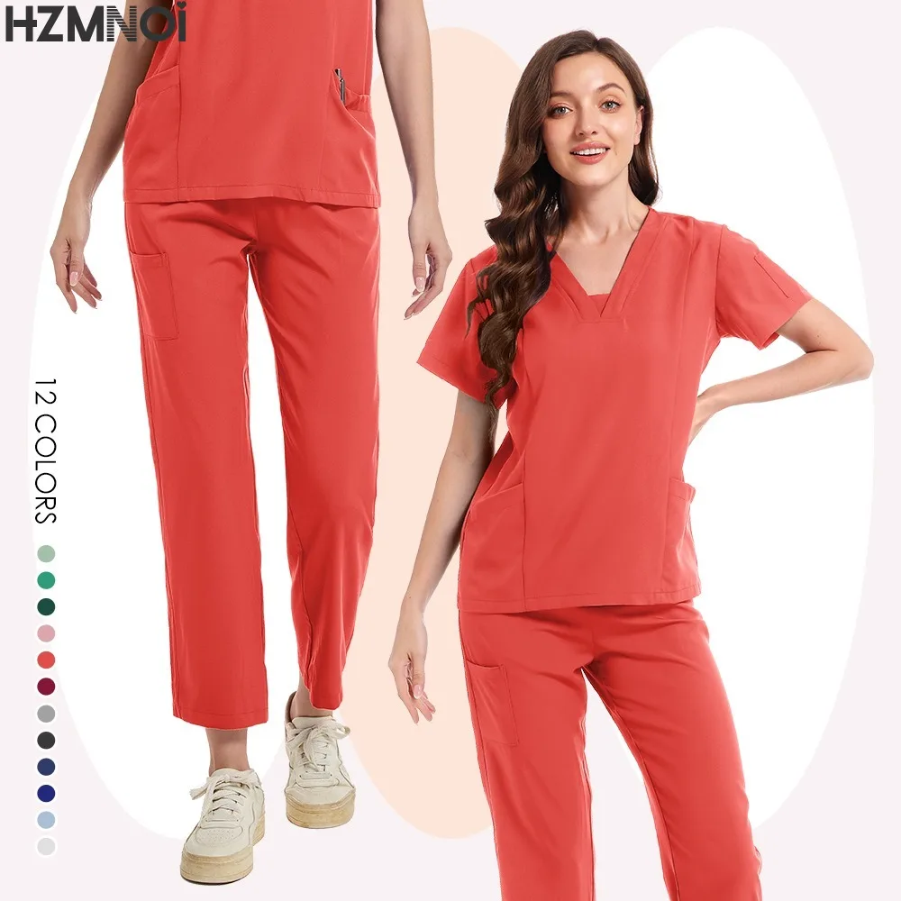 New Scrubs Medical Uniforms Women Nurse Uniform Thin Breathable Medical Scrub Tops Elastic Scrubs Pants Doctor Workwear Overalls