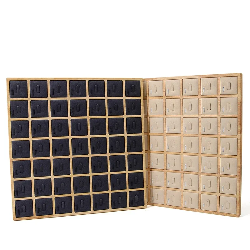 Square Wooden 49 Clip Ring Display Holder Rack Jewerly Accessories Storage Stand Case Store Countertop Ring Jewellery Organizer
