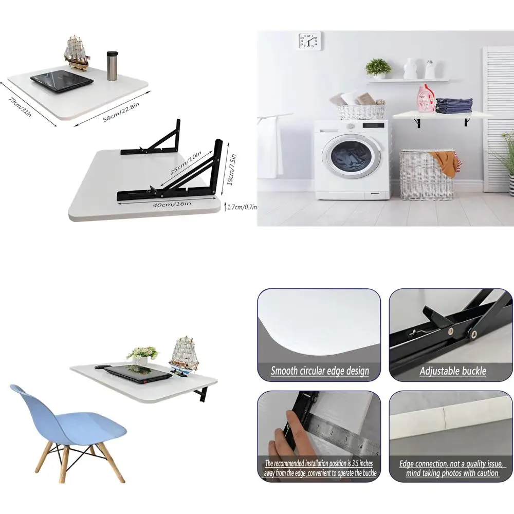 

Space-Saving 31x22.8 Wall-Mounted Folding Table for Balcony, Laundry, Kitchen, Home Office, Bedroom, Living Room (White)