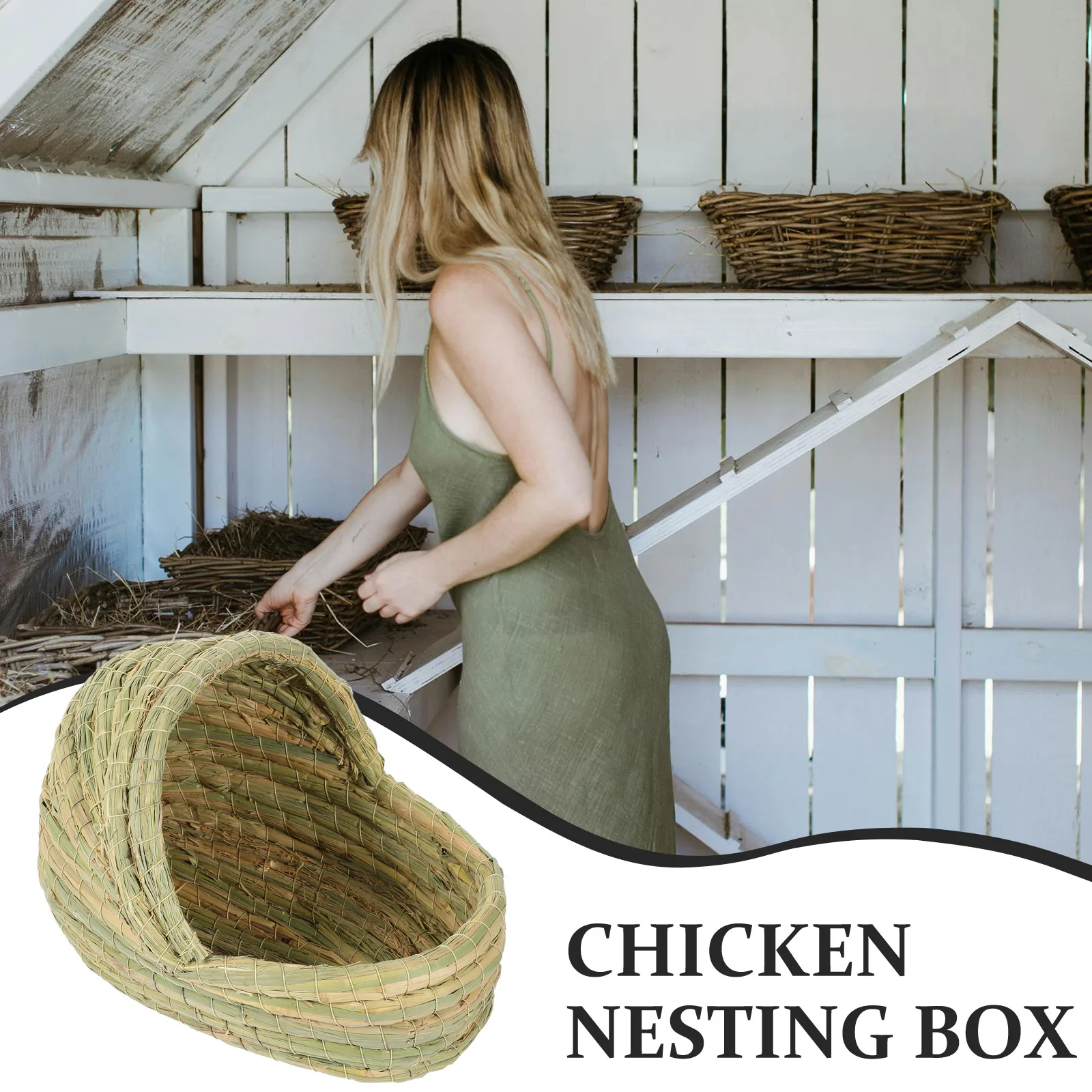 

Chicken Nesting Box Natural Straw Woven Laying Nest For Hens Coop Bedding Warm Egg Laying Hut Pet Sleeping House Woven Chicken