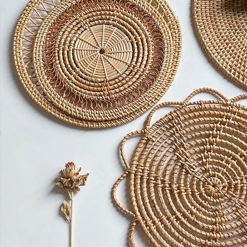 Boho Rattan Wall Decor Hanging Woven Baskets Decor Placemats Home Decor Handmade Wicker Wall Decor for Bedroom Farmhouse