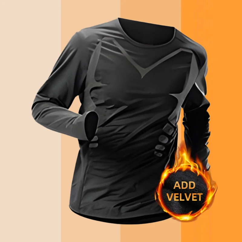 Thermal T Shirt for Men Underwear Men's Fleece-lined Cold-Proof Running Set Winter Bottoming Wear Top Fitness Basketball Jersey