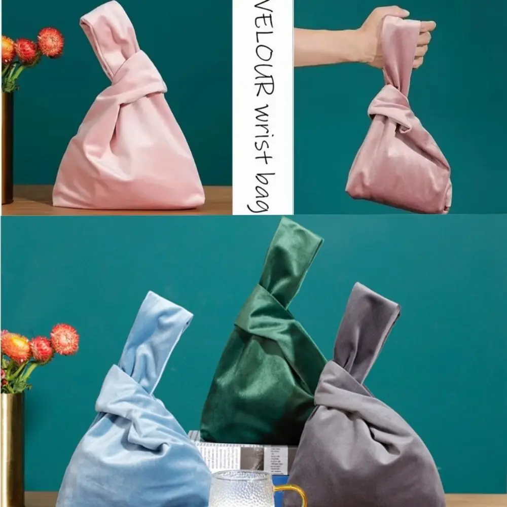 New Lightweight Velvet Wristlet Bag Knot Chic Storage Pouch Women's Crossbody Purse Hand-held Handbag Storage Bag