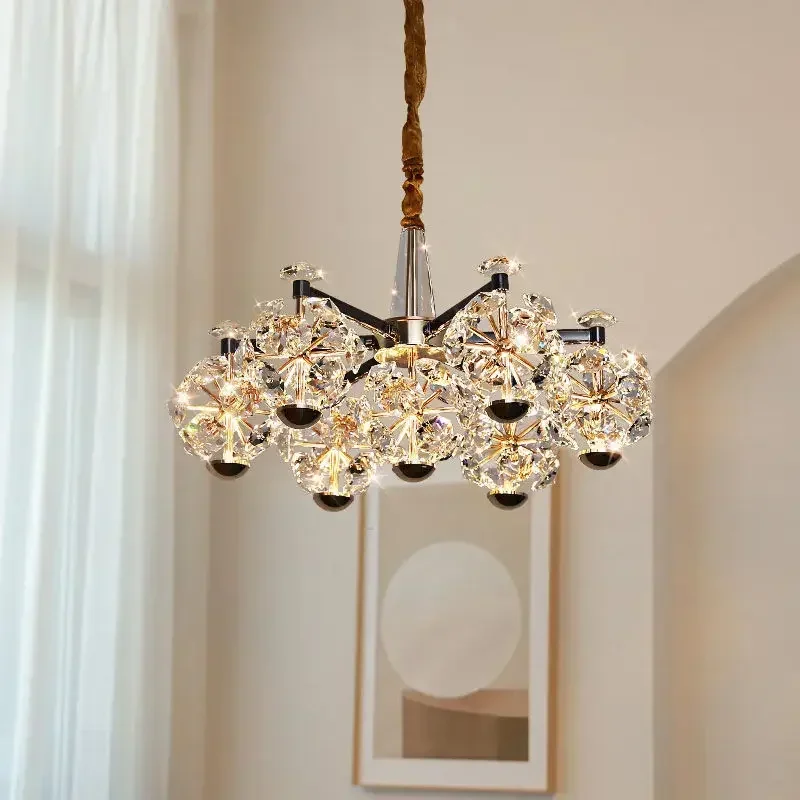Modern Luxury Crystal Flower Villa Chandelier Duplex Building Light Pendant for Bedroom Living Room
