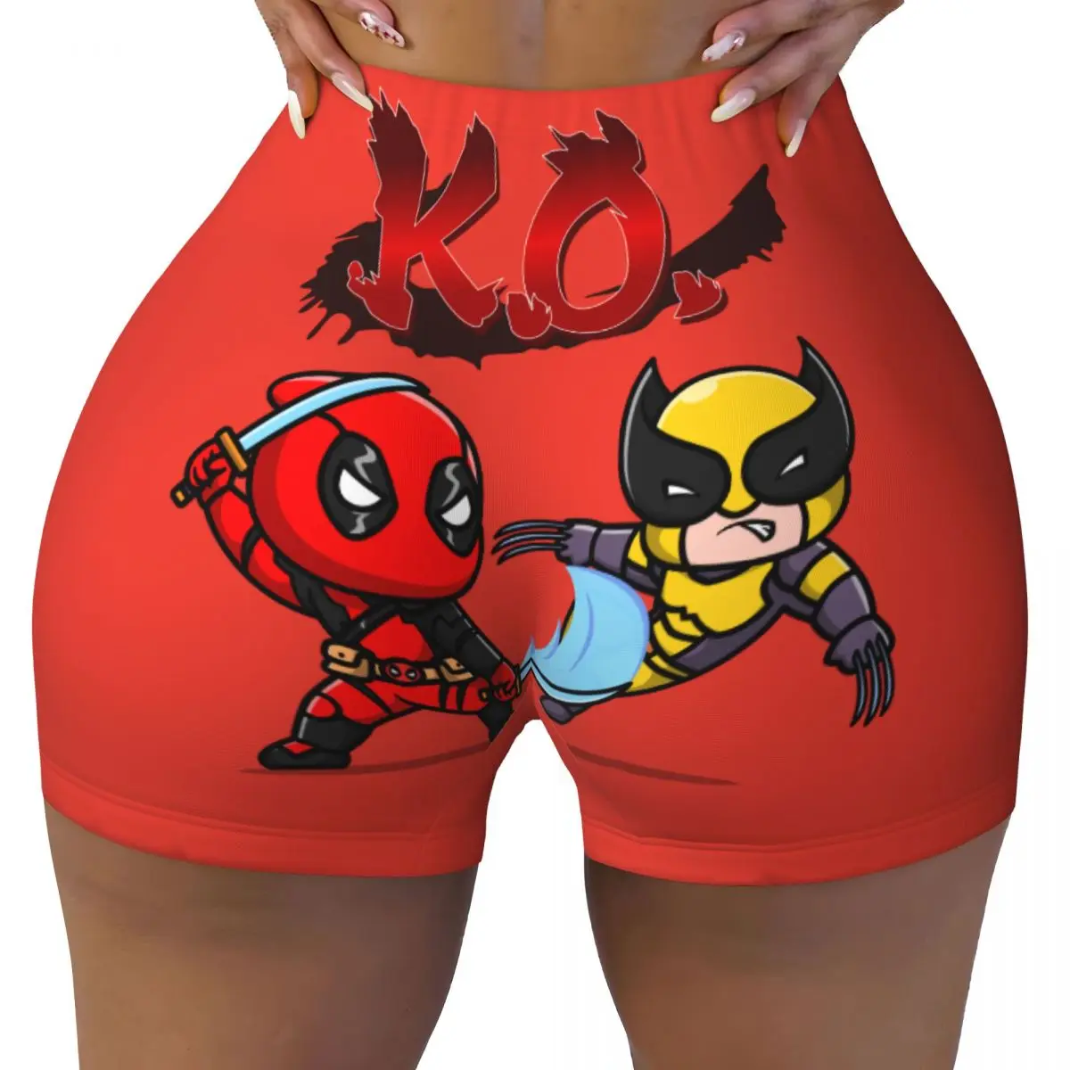 

Custom Deadpool KO Wolverine Gym Biker Running Shorts Women's Workout Yoga Shorts