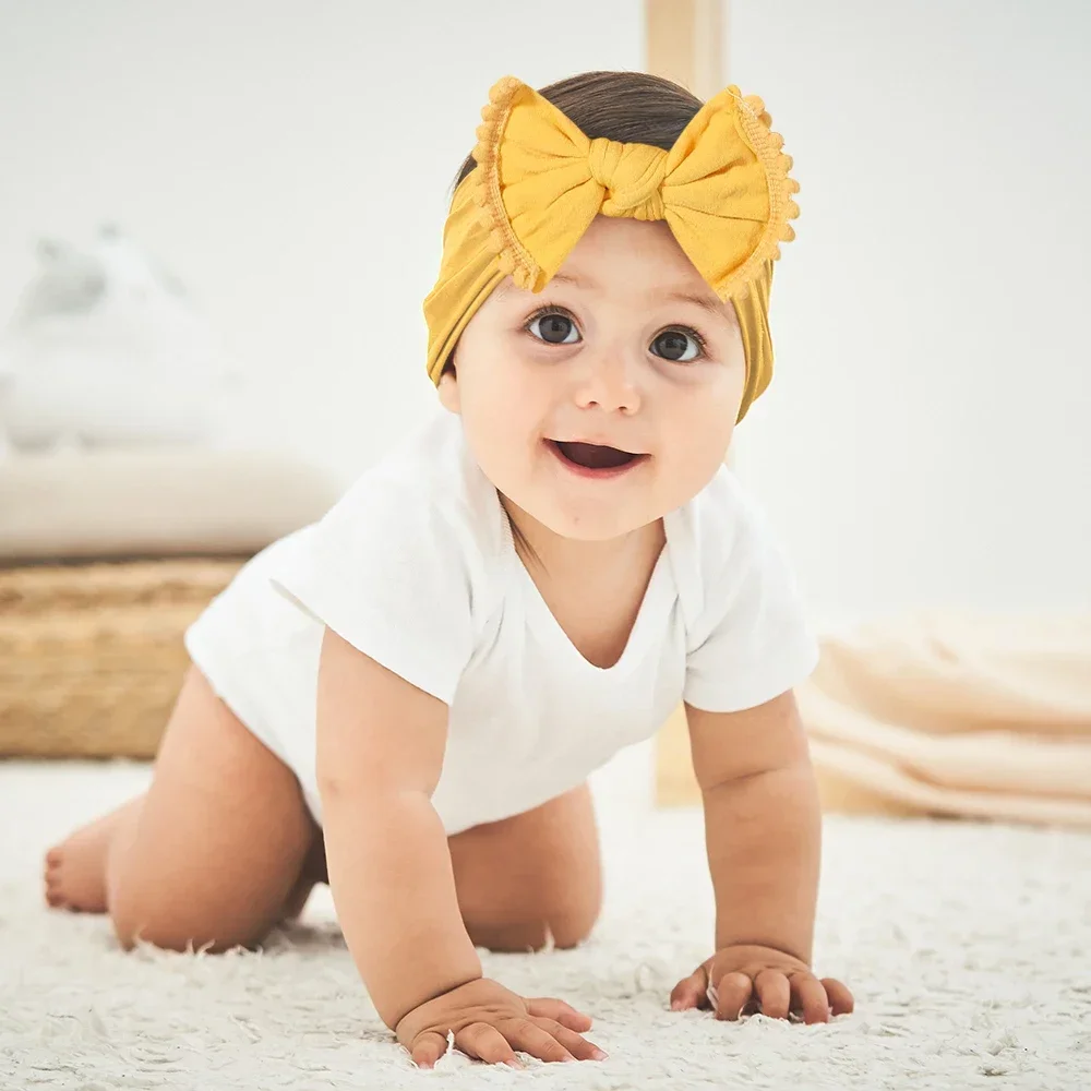 Baby Bow Headband Kids Soft Nylon Turban Elastic Hair Bands Girls Stretch Hairband Solid Hair Accessories Bow Knot Head Wrap