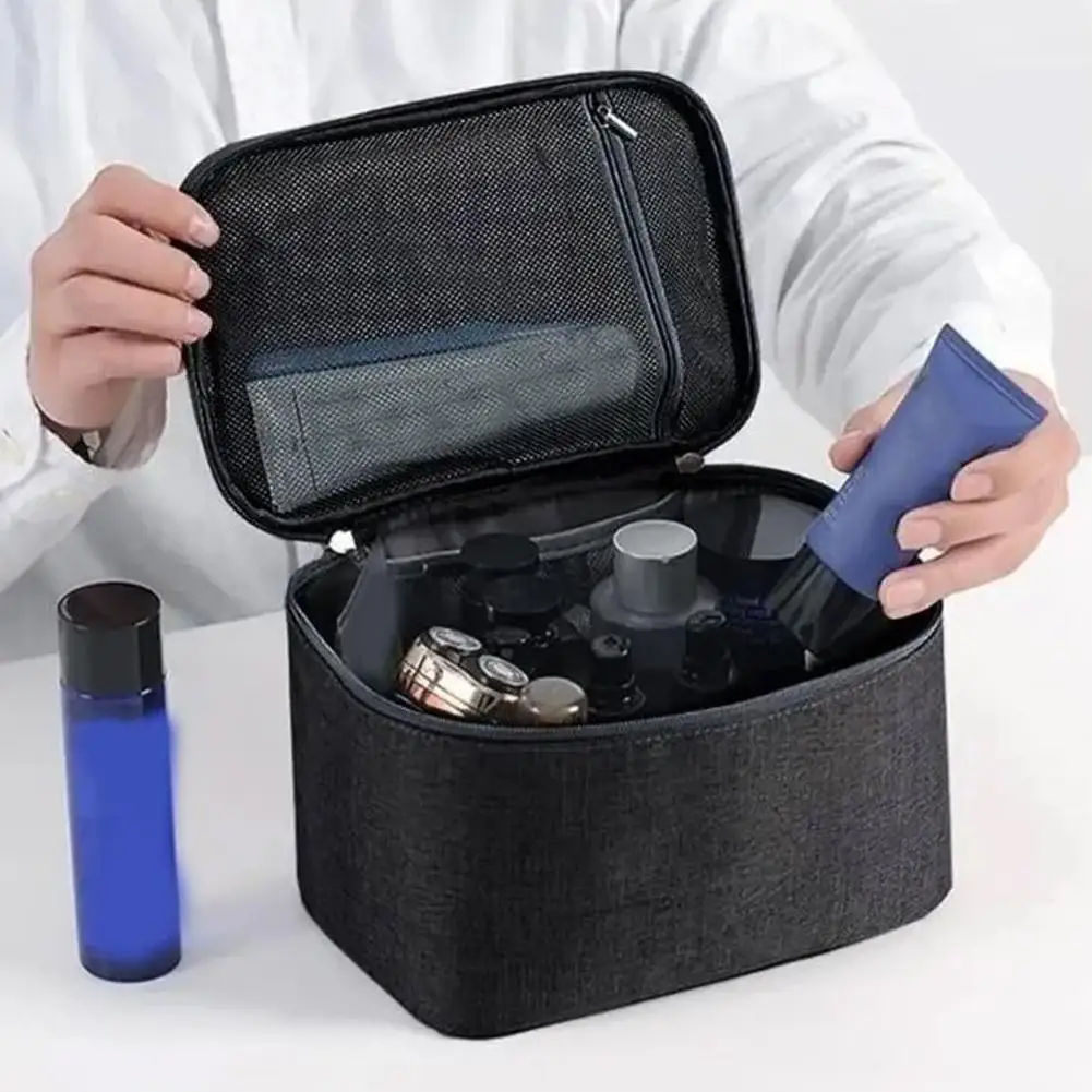 حقيبة أدوات الزينة المقاومة للماء للرجال والنساء، حقيبة مكياج لمستحضرات التجميل للسفر ذات سعة كبيرة، حقيبة غسيل محمولة من قماش أكسفورد بمقبض