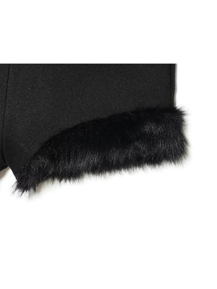 กางเกงขาสั้นแฟชั่นผู้หญิง TFMLN แต่งขนเฟอร์เทียม ดีไซน์เก๋ไก๋สำหรับงานปาร์ตี้ คลับ ฤดูหนาว ทรงขากว้าง มินิสั้น ดีไซน์หรูหรา ทันสมัย ซิปข้าง ทรงเข้ารูป