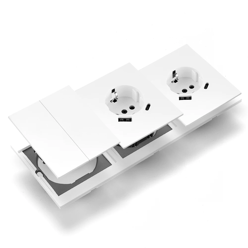 Skin Sensation USB A+C Button Light Switch Integrated Panel Skin Feel Paint Embedded Power Sockets Wall Socket DIY Combination
