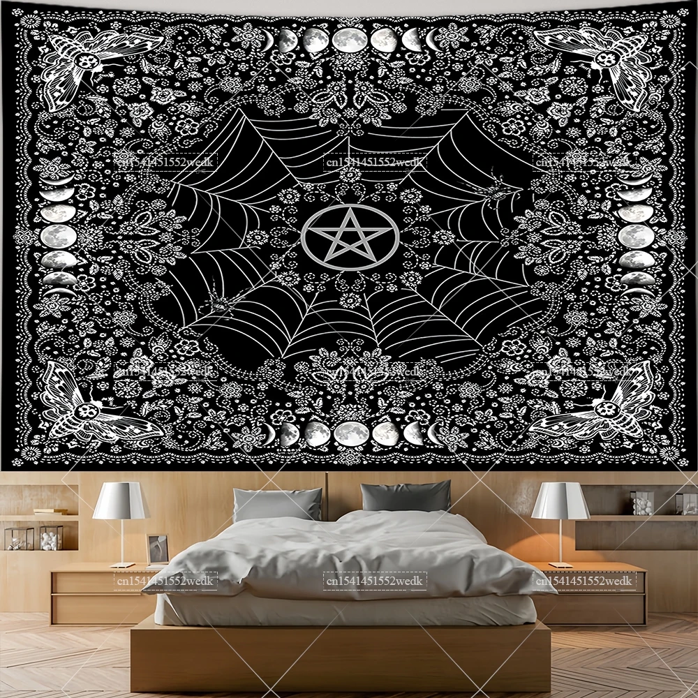 Hippie Pentagram Wiccan Wall Tapestry Moon Celtic Altar Cloth Occult Witchcraft Tapestry Aesthetic Tarot Divination Tapestries