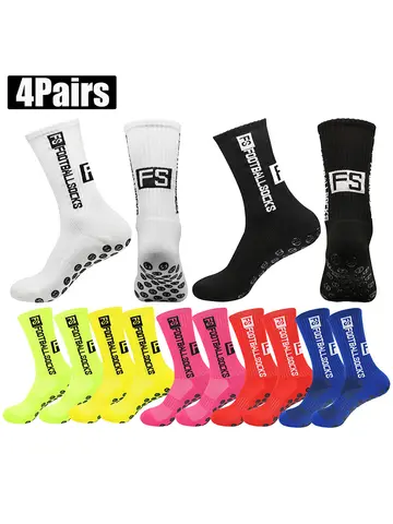 4 Pairs Soccer Socks Sports Grip Socks Anti-slip Basketball Socks Spot Rubber Anti-slip Cotton Soccer Socks
