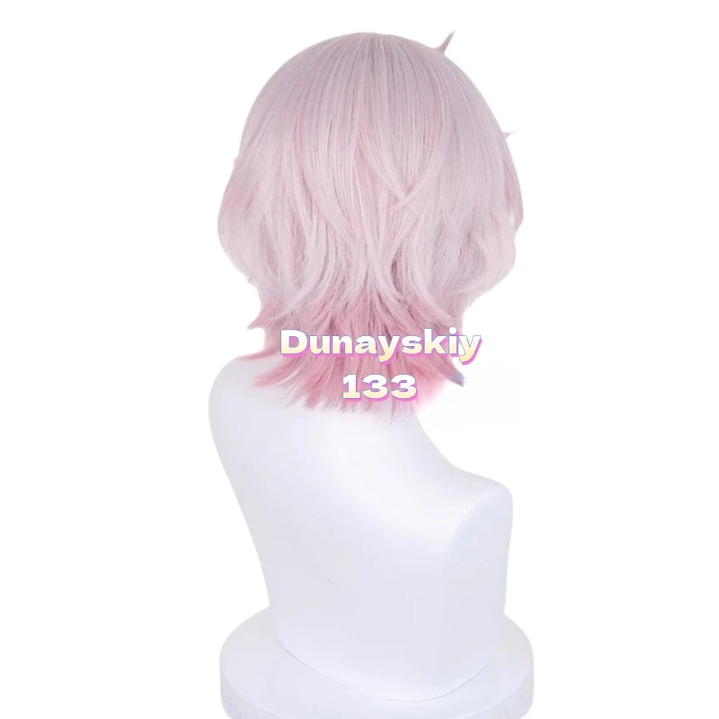 جينشين إمباكت داليا شعر مستعار كوسبلاي - 30 سم قصير وردي-رمادي متدرج، شعر صناعي مقاوم للحرارة + غطاء شعر مستعار كوسبلاي