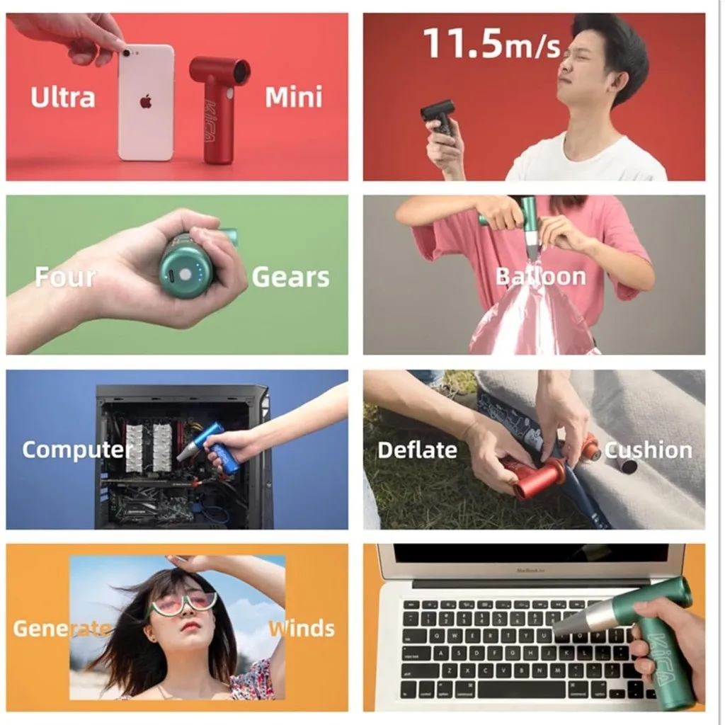 منفاخ هواء محمول من كيكا جيتفان، مروحة تربو قابلة لإعادة الشحن، منظف لوحة المفاتيح، منفضة هواء مضغوطة للكمبيوتر الشخصي وكاميرا السيارة #2