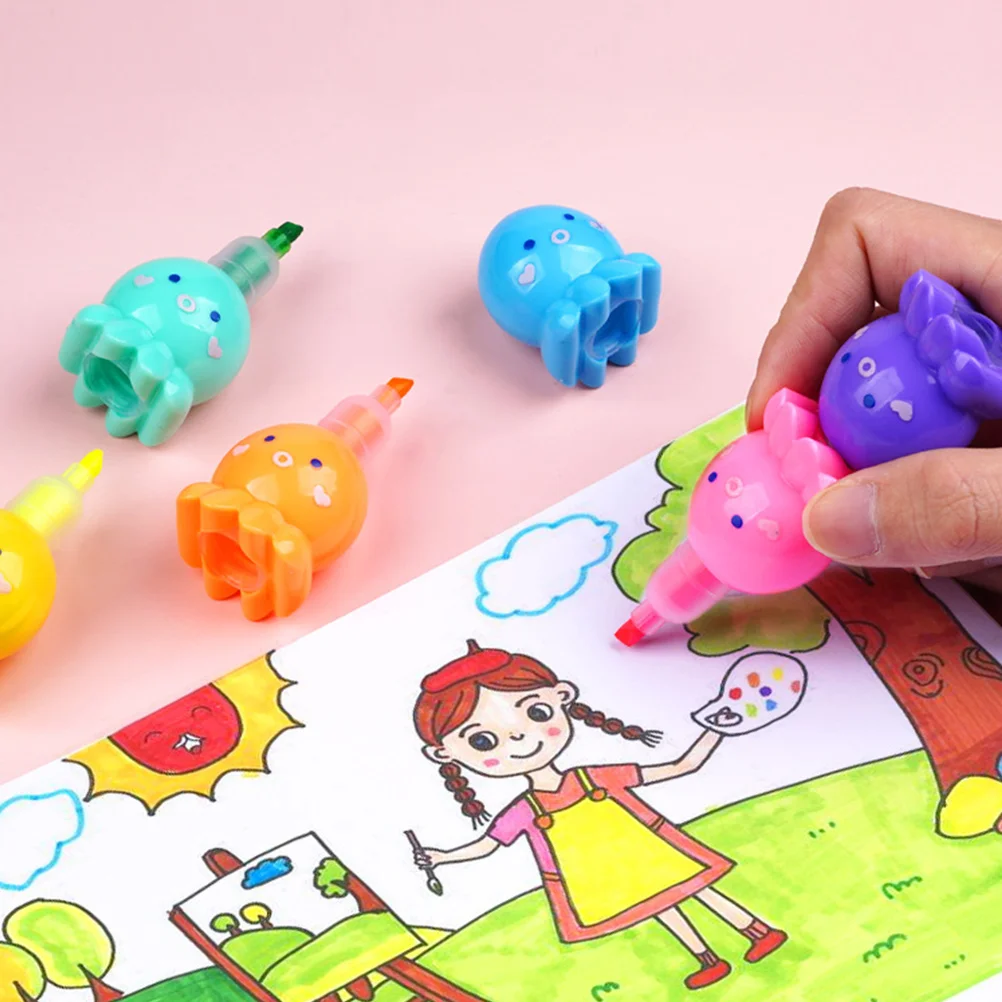 

18Pcs Cartoon Octopus Highlighter Pens Fluorescent Colored Markers Lightweight Cute School Supplies for Writing Reading Drawing