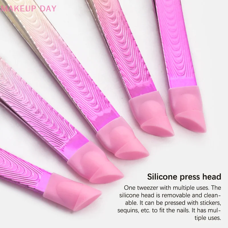 Pince à épiler en silicone avec tête de pressage, double extrémité, autocollants pour ongles, biscuits, pince de ramassage, maquillage, outils d'extension de cils